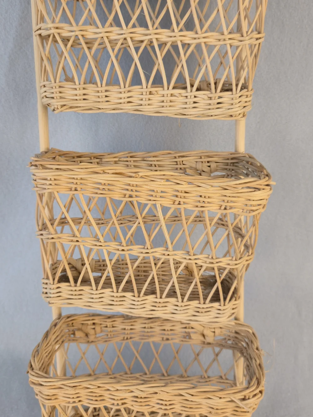 Vintage Interpur Woven Rattan 3 Tier Wall Hanging Mail Sorter Basket